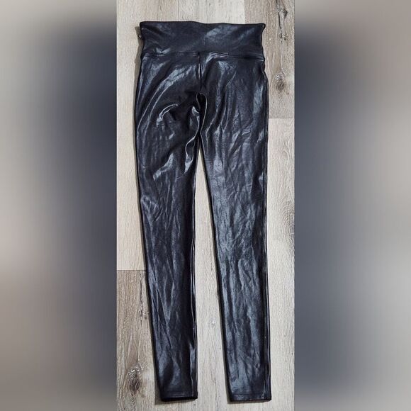 Spanx Pants Womens Large Black Faux Leather Leggings Skinny Pull On High Waist - Picture 4 of 6